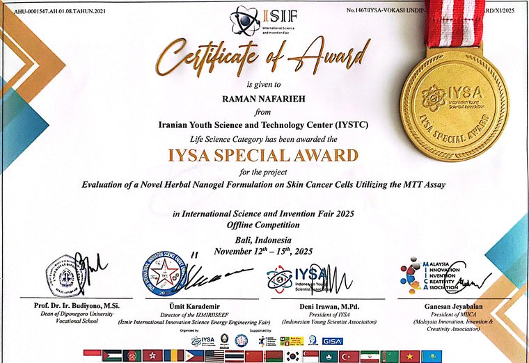 IYSA Special Award certificate, Bali 2025
