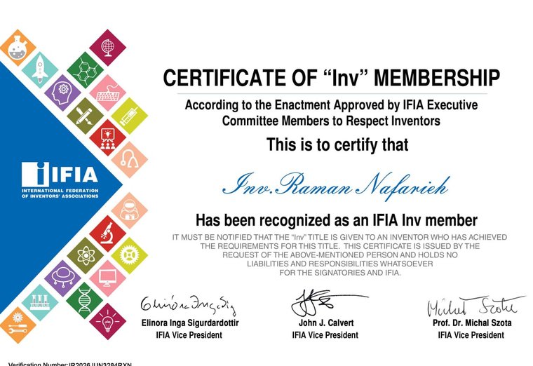 IFIA Inv. membership certificate